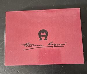 Vintage Etienne Aigner Burgundy Leather Slim Fold Wallet Gold Logo Boxed